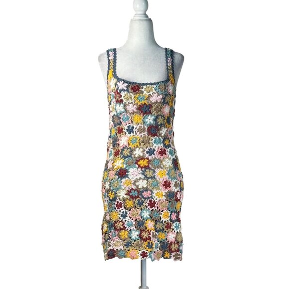 SHE MADE ME Sana Mini Dress in Horizon Floral Small New Womens Crochet Knit - Picture 4 of 13